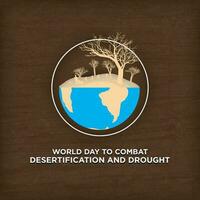 World Day to Combat Desertification and Drought Poster, June 17. Square with copy space. Paper cut out and dried land, dried trees on earth, drought. Vector Illustration. EPS 10.