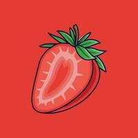 Strawberry Fruit Cartoon Vector Icon Illustration. Food Fruit Icon Concept Isolated Premium Vector. Flat Cartoon Style Suitable for Web Landing Page, Banner, Sticker, Background
