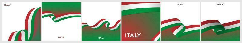 Italian Flag Backgrounds. Flag of Italy layout templates with copy space. 3D Italian Flag Ribbons frames. Editable Vector Illustration. EPS 10.