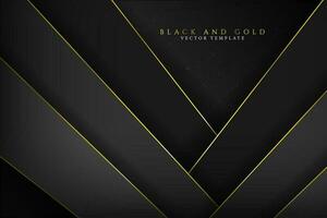 Chic Modern Geometric Black and Gold Background Template with 3d realistic shapes with gold outlines. Elegant art deco layout. Editable Vector Illustration. EPS 10.