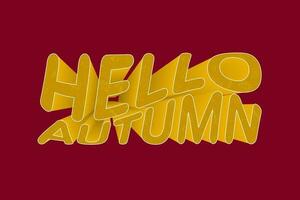 Hello Autumn Orange Wavy Lettering on red background. Editable Vector Art. EPS 10.