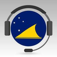 Tokelau flag with headphones, support sign. Vector illustration.
