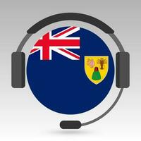 Turks and Caicos flag with headphones, support sign. Vector illustration.