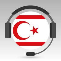 Northern Cyprus flag with headphones, support sign. Vector illustration.