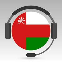 Omán bandera con auriculares, apoyo signo. vector ilustración.