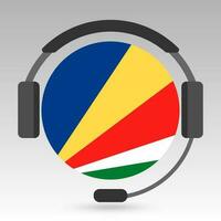 Seychelles flag with headphones, support sign. Vector illustration.