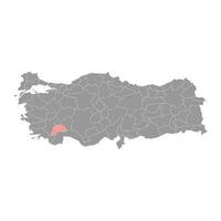 Burdur province map, administrative divisions of Turkey. Vector illustration.