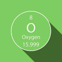 Oxygen symbol with long shadow design. Chemical element of the periodic table. Vector illustration.