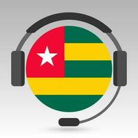 Togo flag with headphones, support sign. Vector illustration.