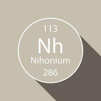 Nihonium symbol with long shadow design. Chemical element of the periodic table. Vector illustration.