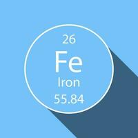 Iron symbol with long shadow design. Chemical element of the periodic table. Vector illustration.