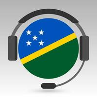 Solomon Islands flag with headphones, support sign. Vector illustration.