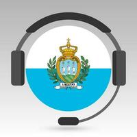 San Marino flag with headphones, support sign. Vector illustration.