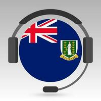 Virgin Islands flag with headphones, support sign. Vector illustration.