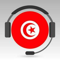 Tunisia flag with headphones, support sign. Vector illustration.