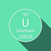 Uranium symbol with long shadow design. Chemical element of the periodic table. Vector illustration.