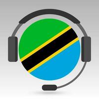 Tanzania flag with headphones, support sign. Vector illustration.