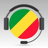 Republic of the Congo flag with headphones, support sign. Vector illustration.