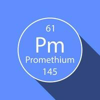 Promethium symbol with long shadow design. Chemical element of the periodic table. Vector illustration.