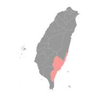 Taitung county map, county of the Republic of China, Taiwan. Vector illustration.