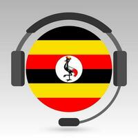 Uganda flag with headphones, support sign. Vector illustration.