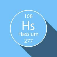 Hassium symbol with long shadow design. Chemical element of the periodic table. Vector illustration.