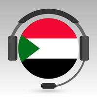 Sudan flag with headphones, support sign. Vector illustration.