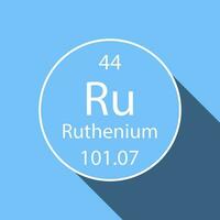Ruthenium symbol with long shadow design. Chemical element of the periodic table. Vector illustration.