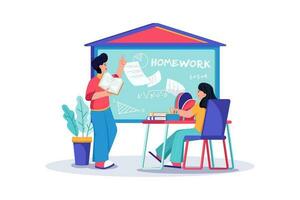 A teacher assigns homework to students. vector