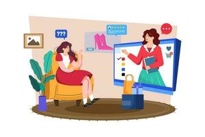 Customer service representative assisting customers with product inquiries and issues. vector