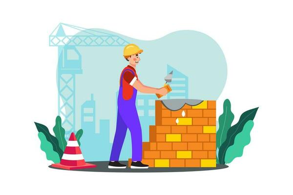 A construction worker lays bricks to build a sturdy wall.