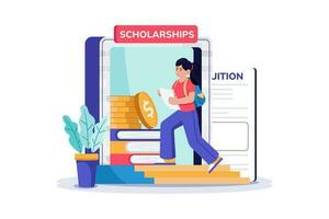 A college student applies for scholarships to help pay for tuition vector