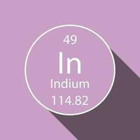 Indium symbol with long shadow design. Chemical element of the periodic table. Vector illustration.