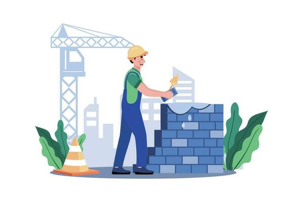 Construction worker lays bricks for sturdy wall.