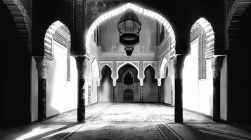 image of The artist's skilled hand reveals the mosque's symmetrical architecture, an exquisite balance between earthly form and divine inspiration, inviting contemplation and reverence. photo