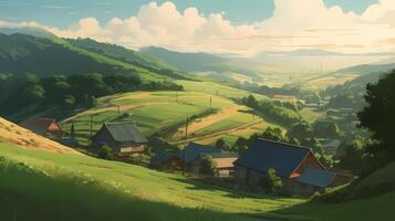 image of Japanese village anime, the seasons play a prominent role in shaping the daily lives of the villagers photo