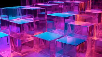 Geometric trasparent cubes background with cubes. Blue, pink, purple colors. photo