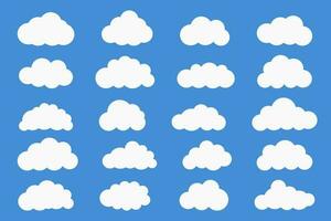 Flat cloud shape vector icon set on blue background.