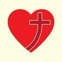 Christian cross icon in the heart inside.  Jesus love symbol. God vector illustration.