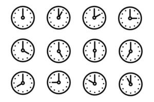 Clock icon. Set of wall clocks for every hour. vector