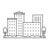 Residential building with trees line icon. vector