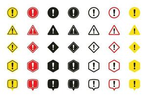 precaución señales recopilación. símbolos peligro. exclamación marca icono. precaución y advertencia señales, aislado en blanco antecedentes. precaución, peligro y advertencia señales. vector