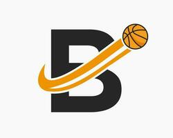 Initial Letter B Basketball Logo Concept With Moving Basketball Icon. Basket Ball Logotype Symbol vector