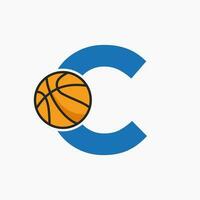 Basketball Logo On Letter C Concept. Basket Club Symbol Vector Template