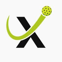 Letter X Pickleball Logo Concept With Moving Pickle Ball Symbol. Pickle Ball Logotype vector