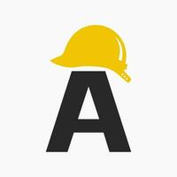 Letter A Helmet Construction Logo Concept With Safety Helmet Icon. Engineering Architect Logotype vector