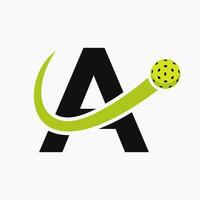 Letter A Pickleball Logo Concept With Moving Pickle Ball Symbol. Pickle Ball Logotype vector