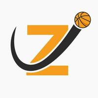 Basketball Logo On Letter Z Concept. Basket Club Symbol Vector Template