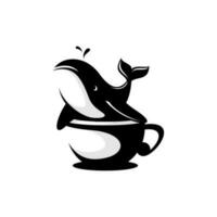 vector whale jumping over a cup of coffee, cafe vector