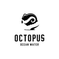 OCTOPUS AND WATER, vector silhouette of an octopus tentacle wrapped around a water container